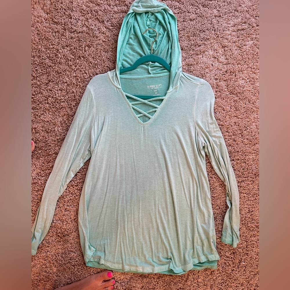 Torrid super soft dip dye hooded tunic, EUC aqua blue, plus size 00, lightweight
